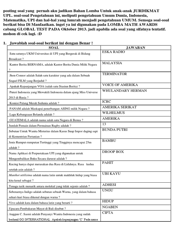Soal Pengetahuan Umum