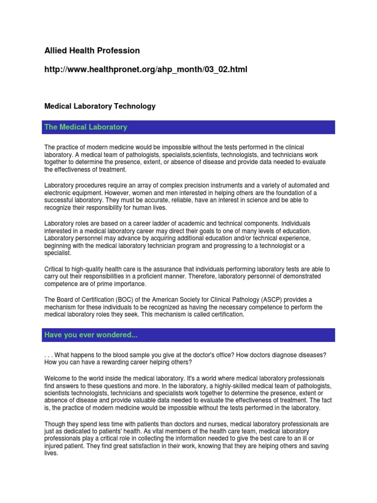 Allied Health ProfessionMlt PDF Medical Laboratory Histology