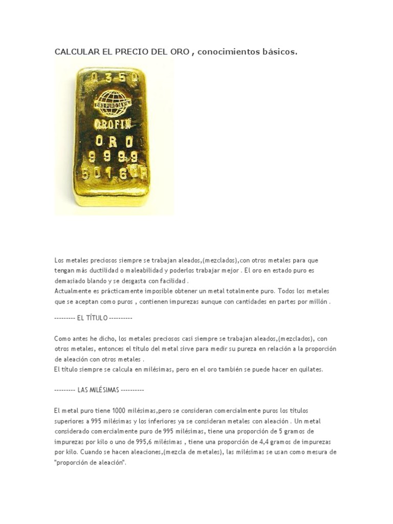 Cómo Calcular el Precio del Oro | PDF | Metales preciosos | Metales de ...