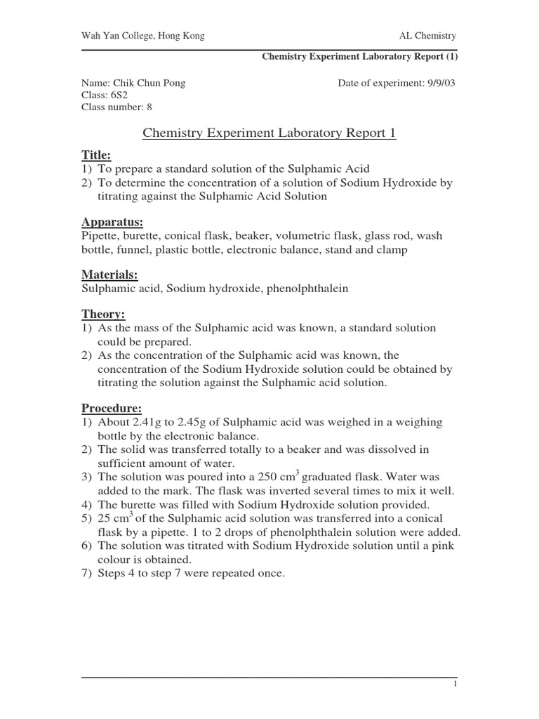 Chem Lab Report PDF PDF Titration Chemistry