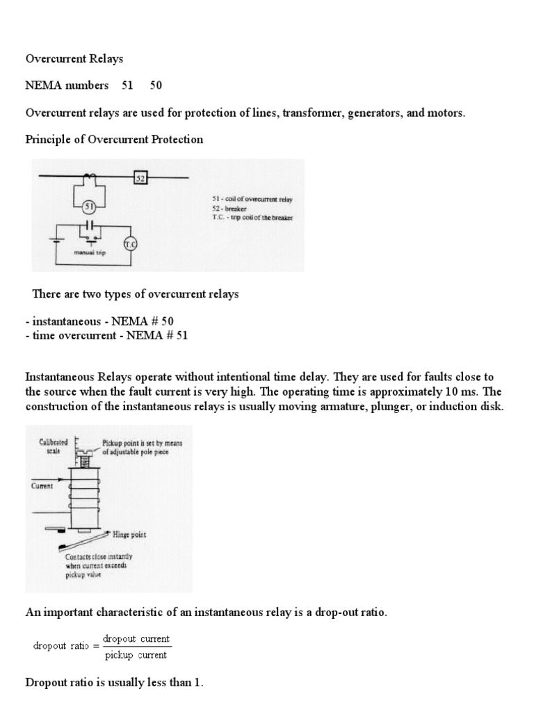 Overcurrent Relays NEMA Numbers 51 50 PDF Induction