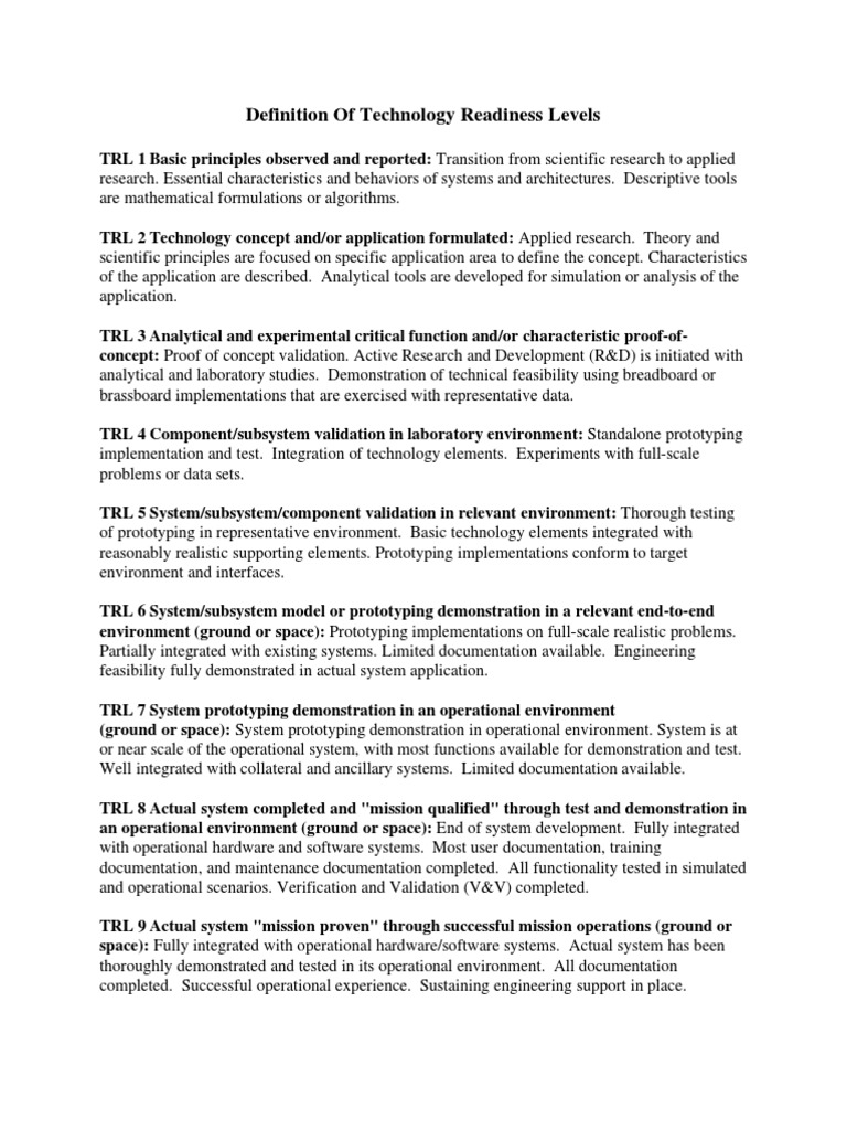 Technology Readiness Levels Explained | PDF | Technology & Engineering