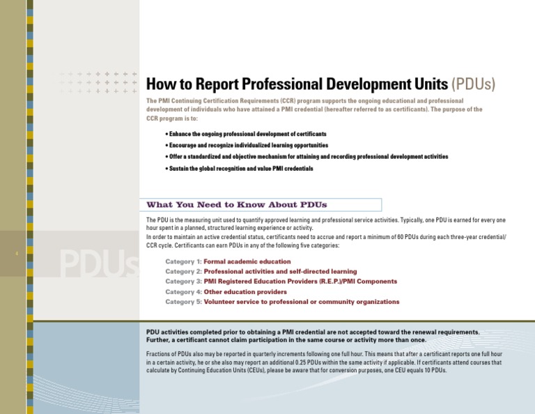 Reporting PDUs for PMI Credentials | PDF | Finance & Money Management