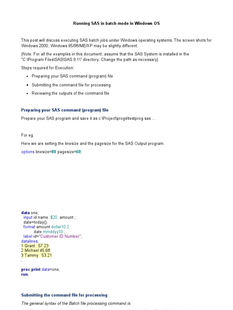 Running SAS in Batch Mode on Windows | PDF | Sas (Software) | Ibm Pc ...