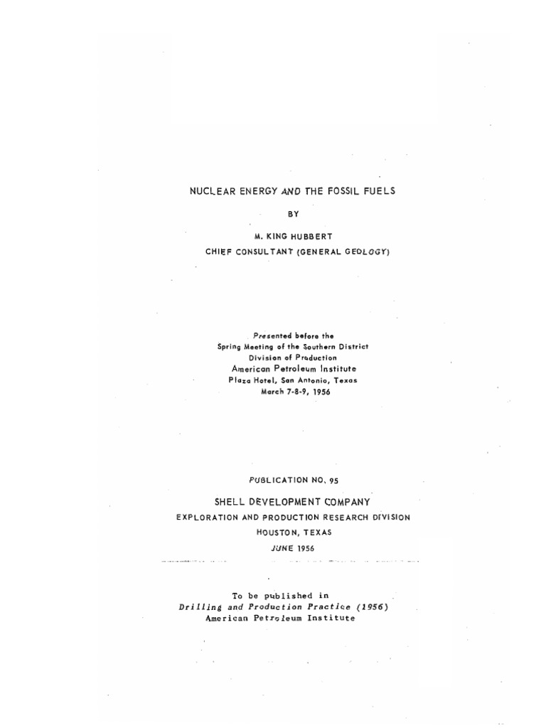Nuclear Energy and Fossil Fuels by M. Hubbert | PDF