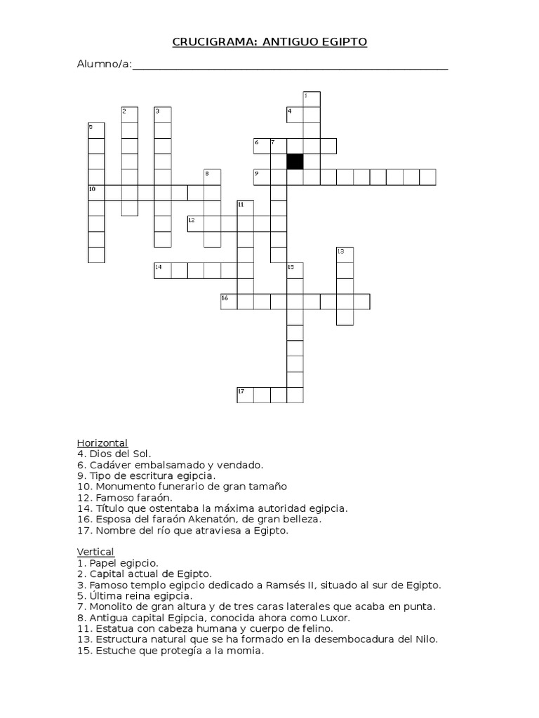 Crucigrama Antiguo Egipto Antiguo Egipto Mesopotamia