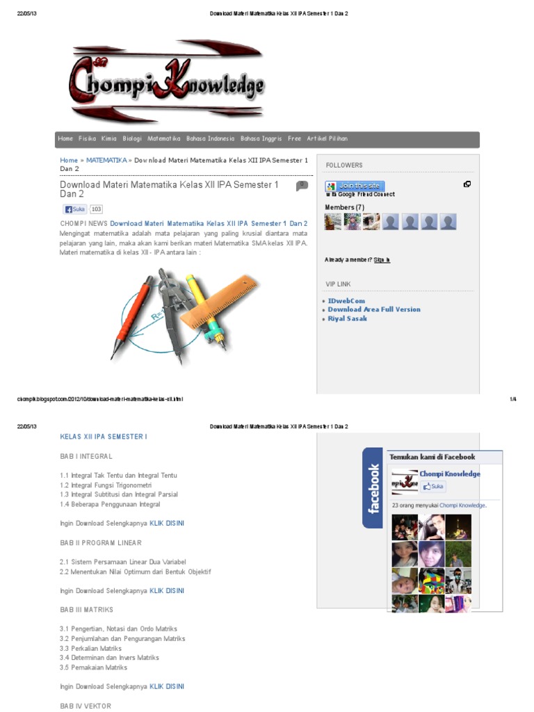 Materi Matematika Kelas XII IPA Semester 1 Dan 2