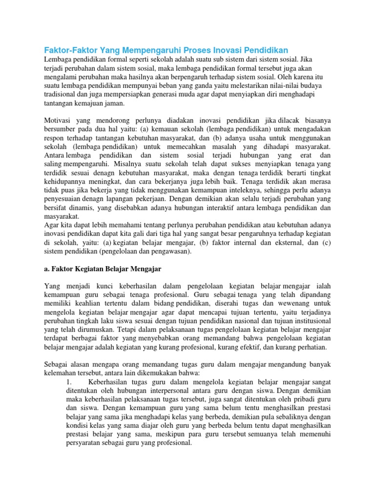 Faktor Yang Mempengaruhi Inovasi Pendidikan Pdf