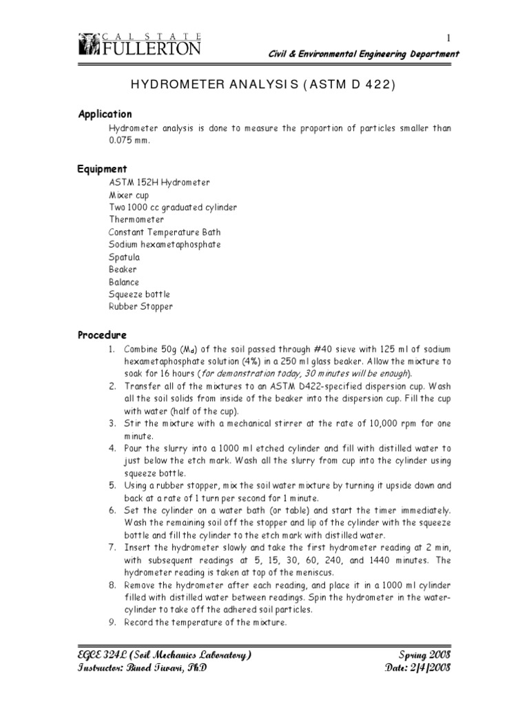 Hydrometer Analysis Soil Mechanics Soil