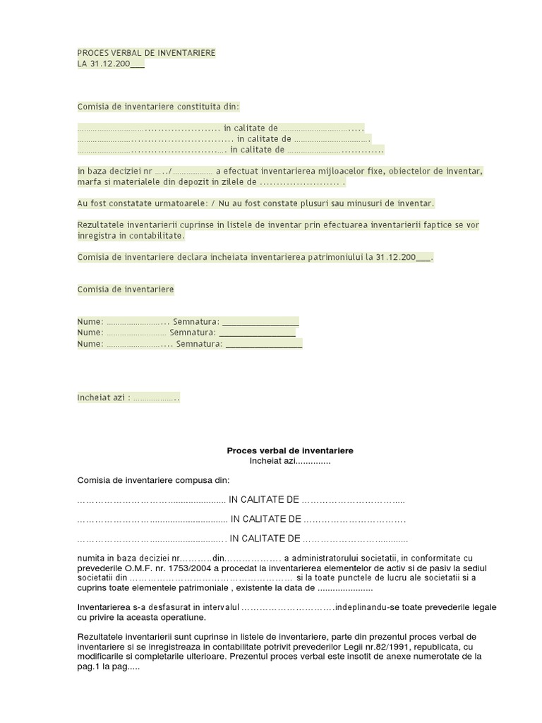 Proces Verbal de Inventariere | PDF