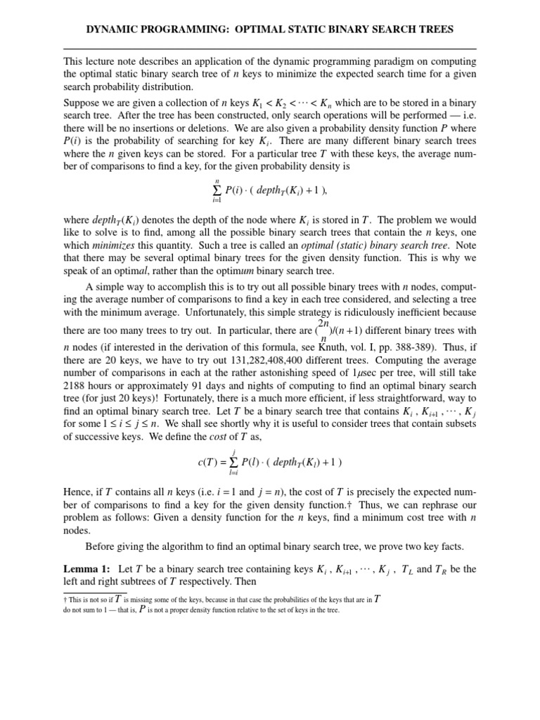 Optimal Binary Search Tree | PDF | Dynamic Programming | Mathematical ...