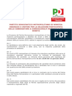 Regolamento Per l'Individuazione Delle Candidature Per Le Elezioni Regionali - PD Metropolitano di Venezia