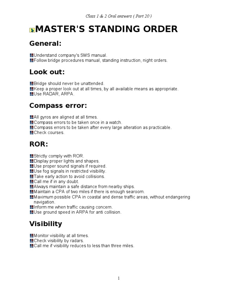 Part 20-Mstr Standing Order, Night Order | PDF | Radar | Tide