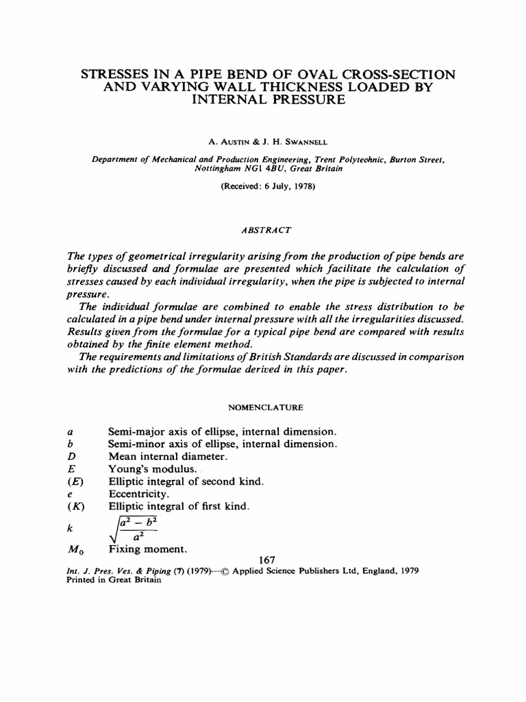 Ovality Stress Tubes Bending Stress (Mechanics)