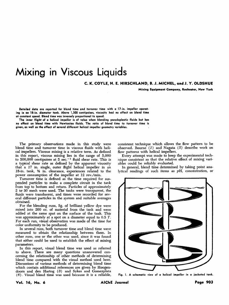 Mixing in Viscous Liquids PDF Viscosity Shear Stress