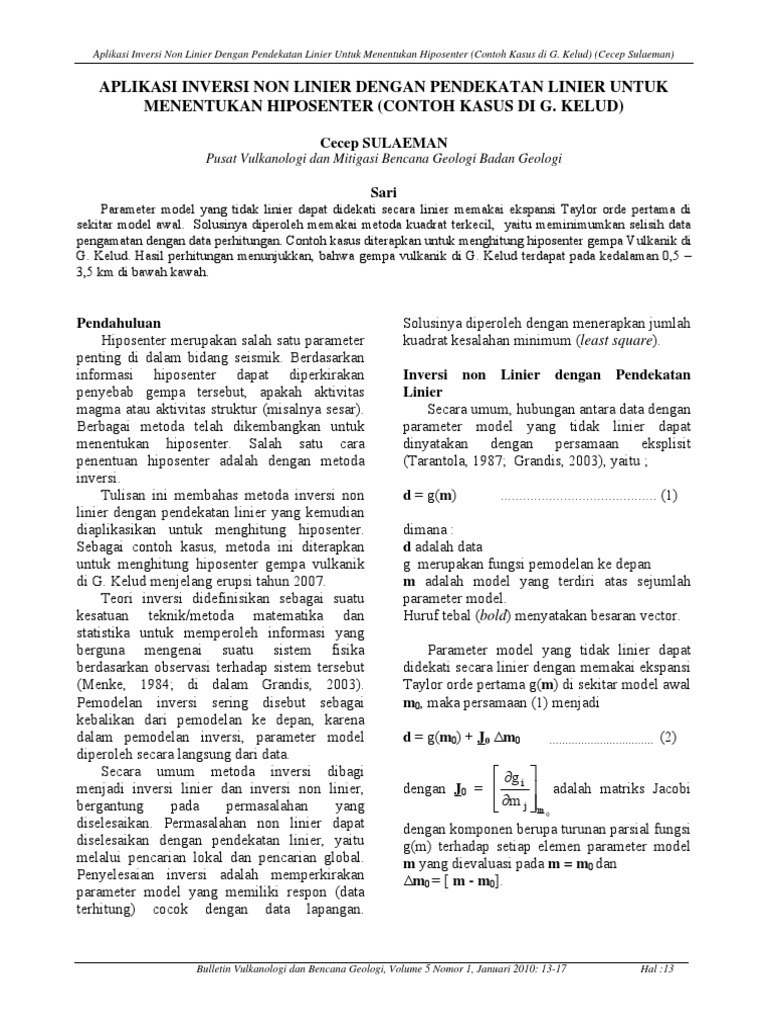 Inversi Linier untuk Hiposenter G. Kelud | PDF | Metode & Bahan Ajar