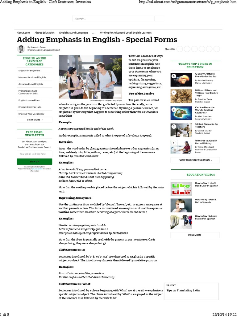 Adding Emphasis in English - Cleft Sentences, Inversion | PDF | Subject ...