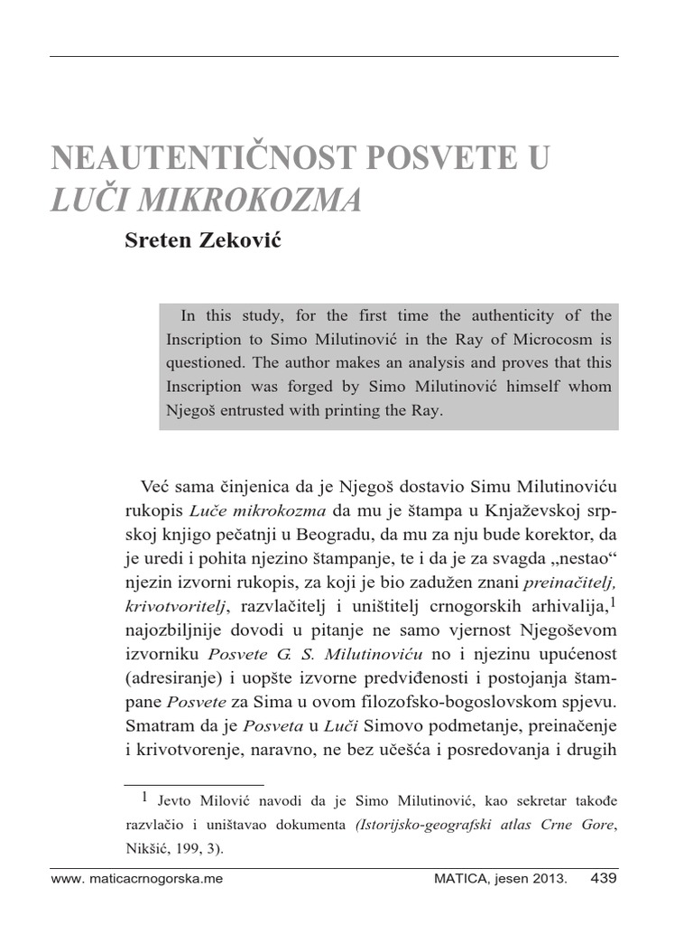 Sreten Zeković - Neautentičnost Posvete U Luči Mikrokozma PDF | PDF