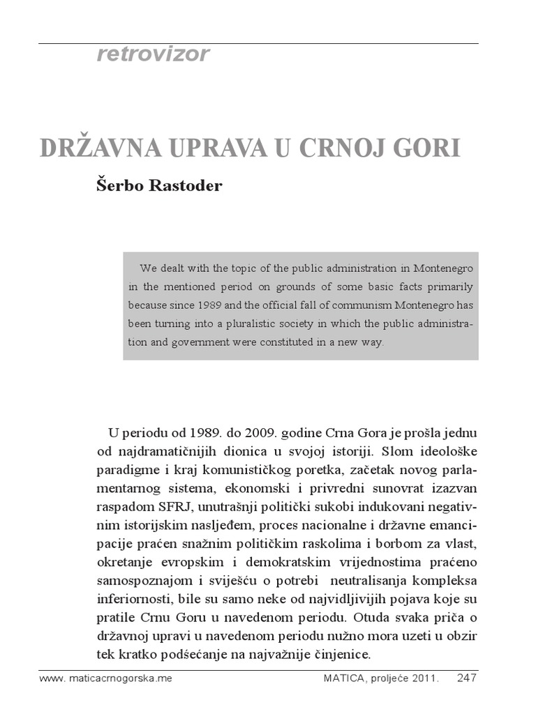 Šerbo Rastoder - Državna Uprava U Crnoj Gori PDF | PDF