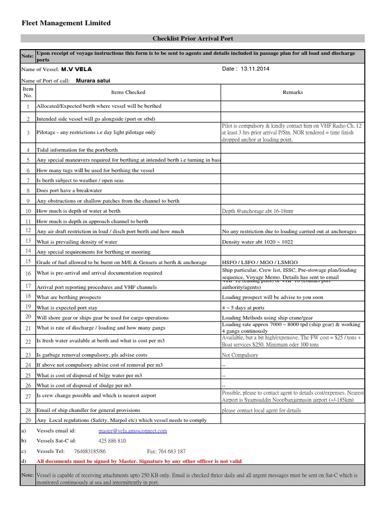 yacht sea trial checklist