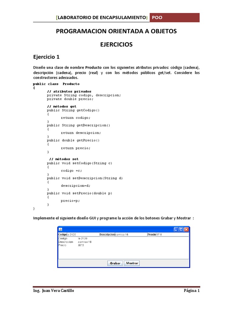 Ejercicios de Encapsulamiento en POO | PDF | Programación orientada a ...