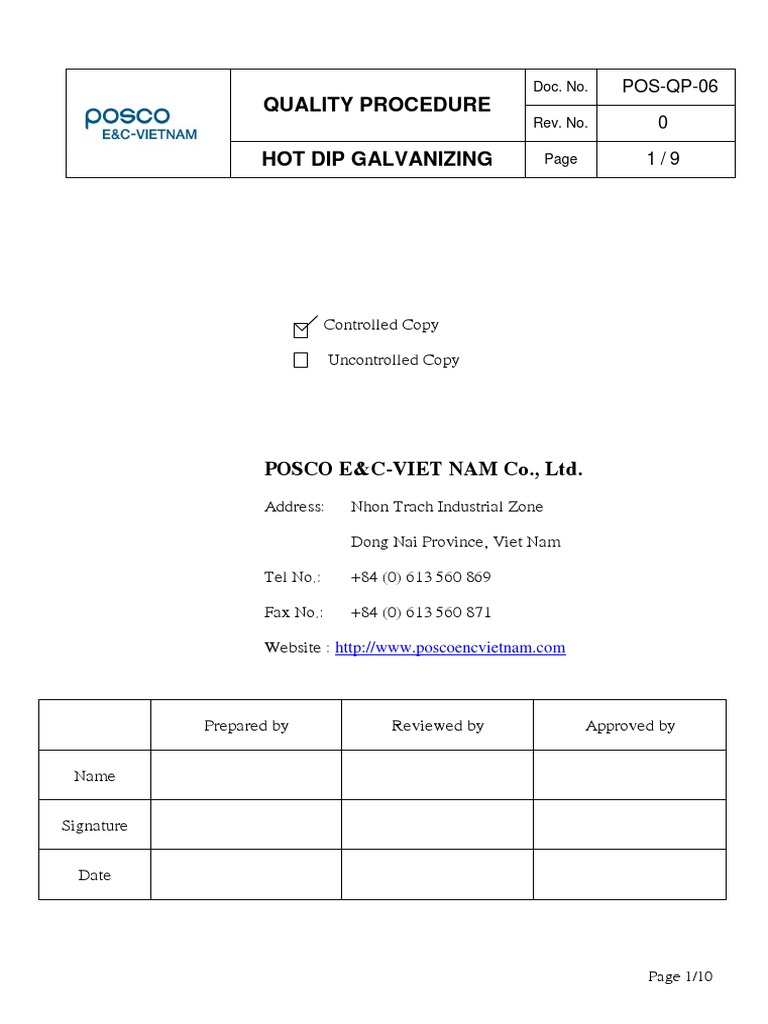 6Hot Dip Galvanizing Procedure Rev 0P Galvanization
