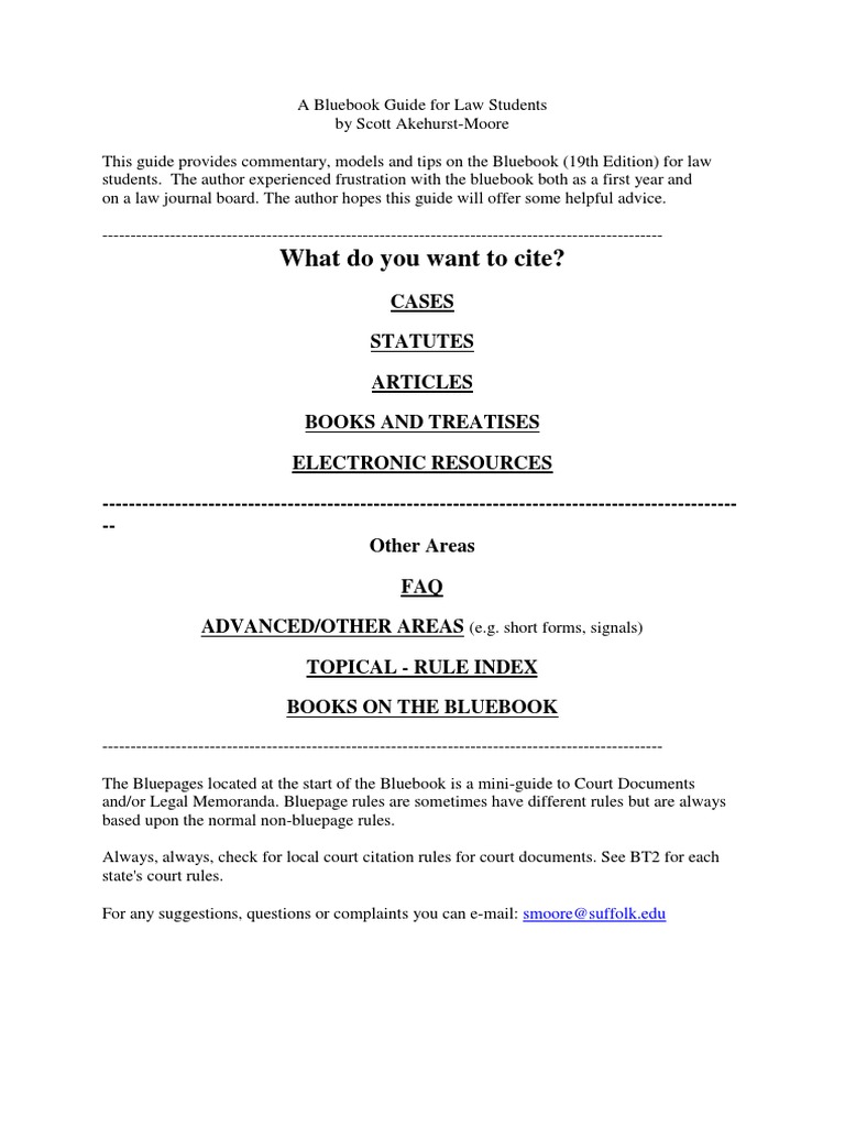 A Bluebook Guide for Law Students Case Citation United States Code