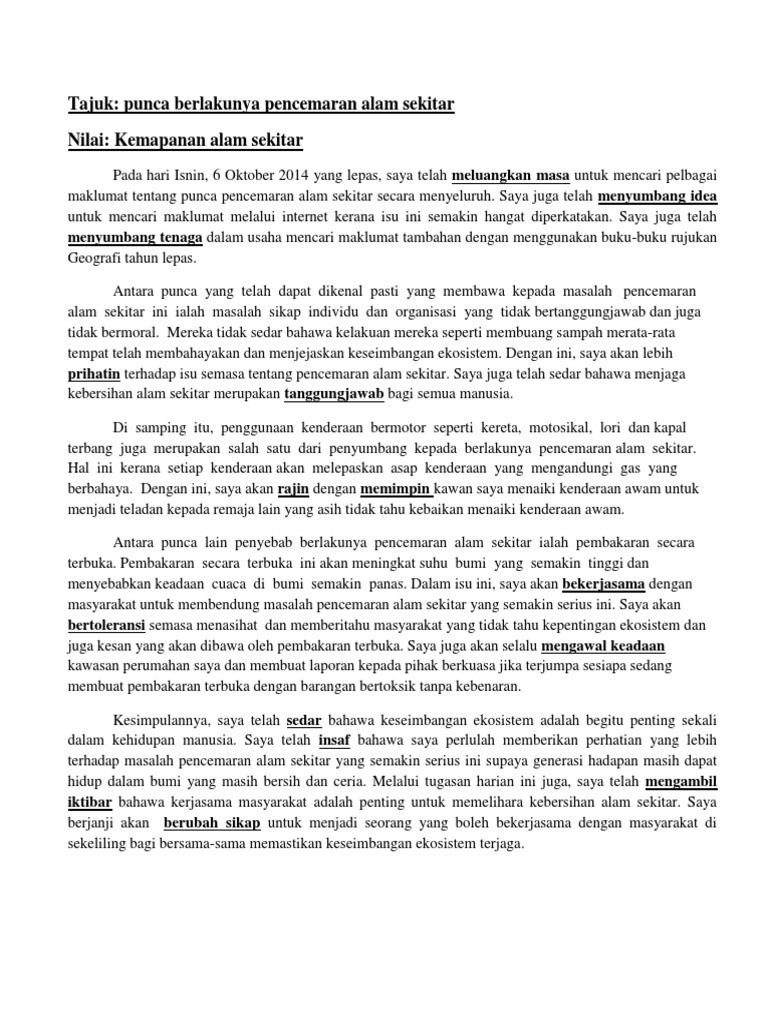 karangan alam sekitar spm