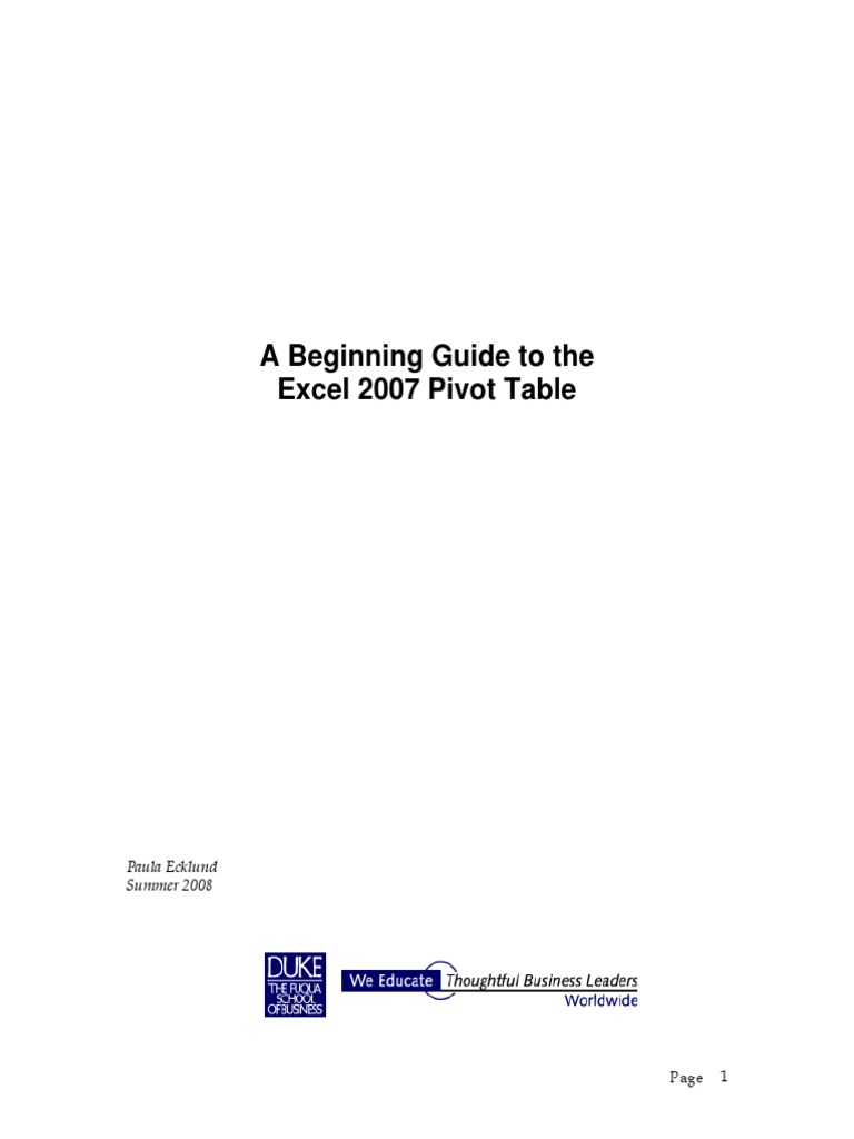An Introduction To The 2007 Pivot Table | PDF | Computers