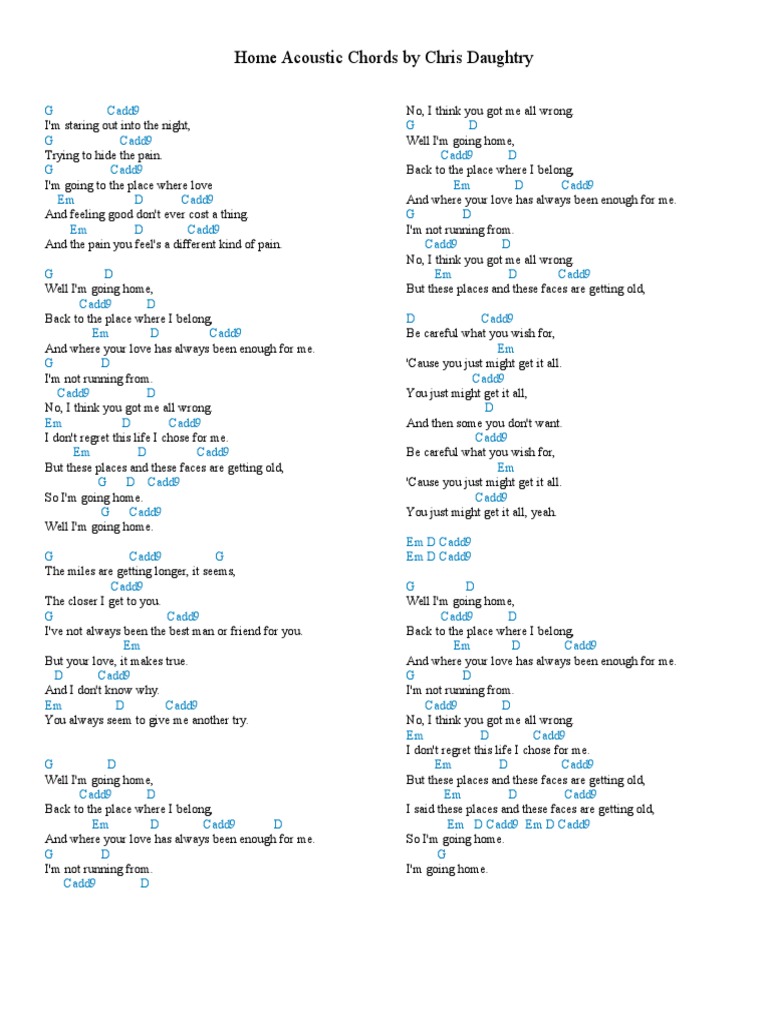 Home Acoustic Chords by Chris Daughtry