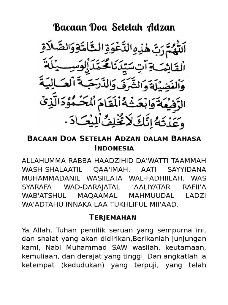 Doa Setelah Adzan