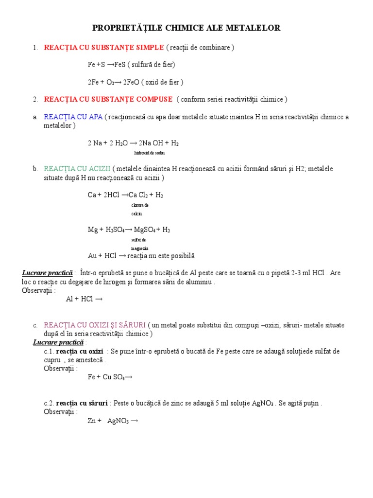 0 Proprietatile Chimice Generale Metale | PDF