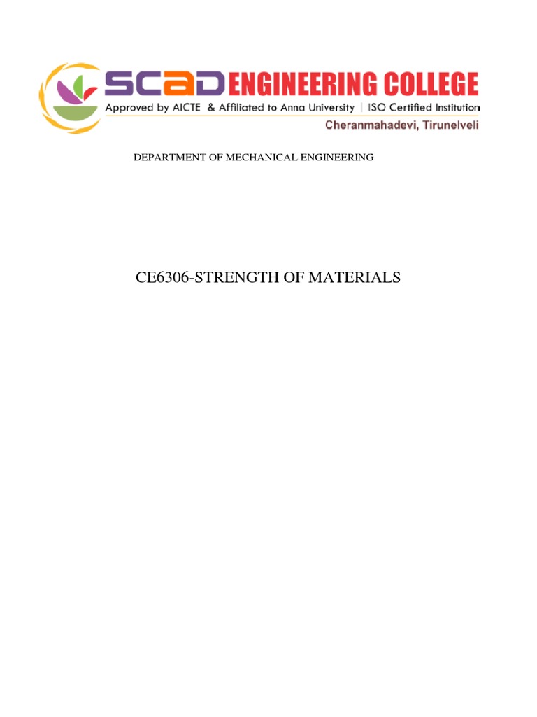 Ce6306 Strength of Materials Lecture Notes PDF Stress (Mechanics