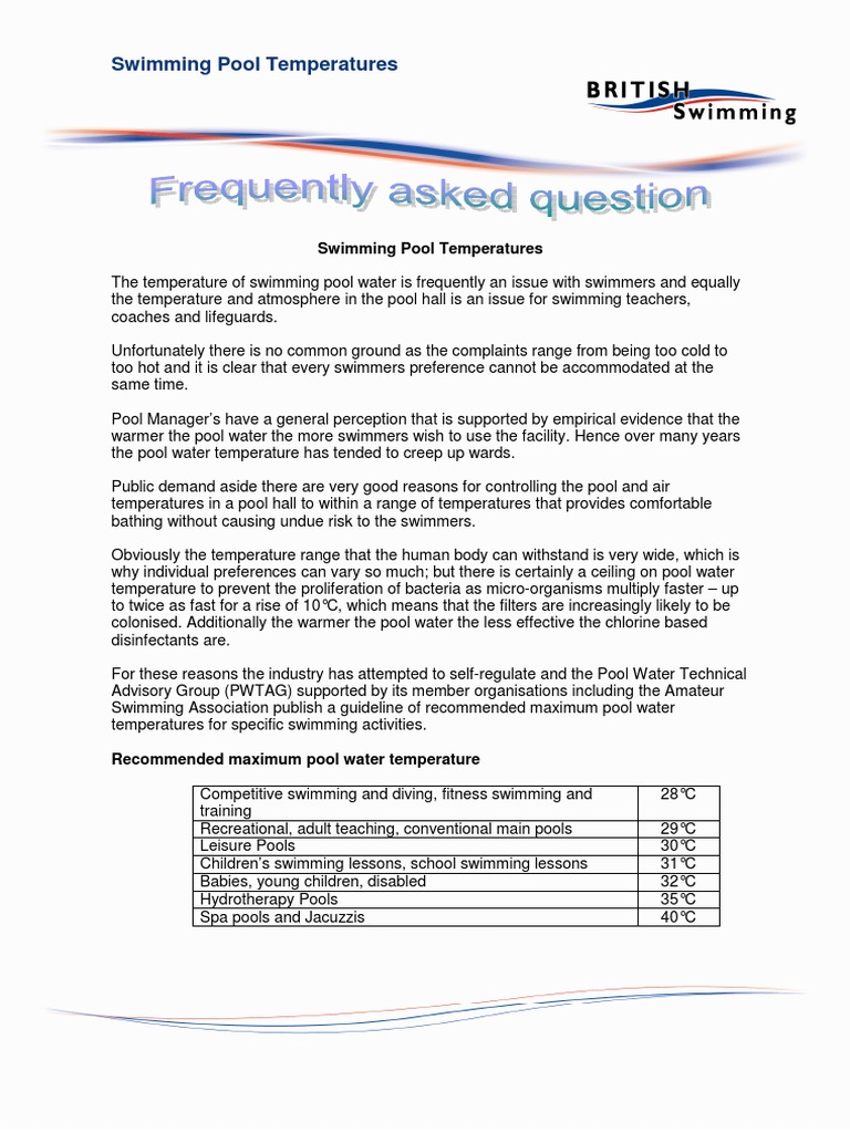 British Swimming Swimming Pool Temperatures Swimming Pool