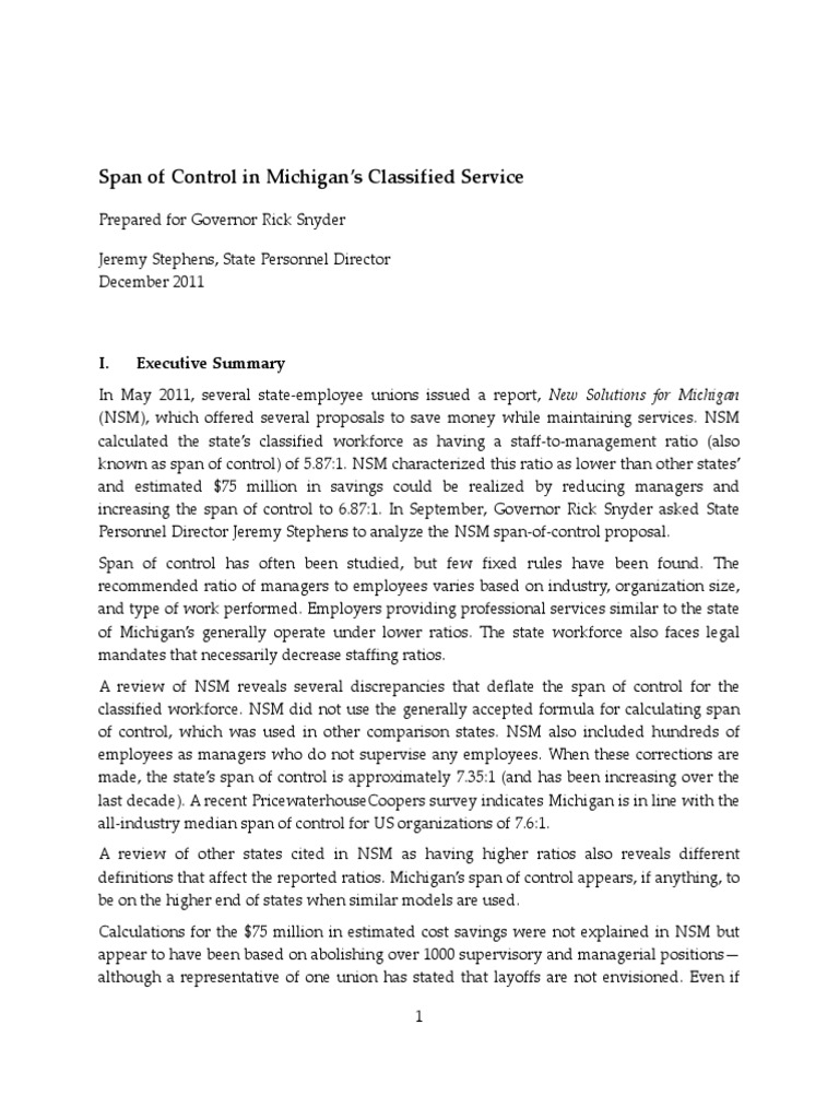 Michigan Civil Service Commission report on "span of control" Civil