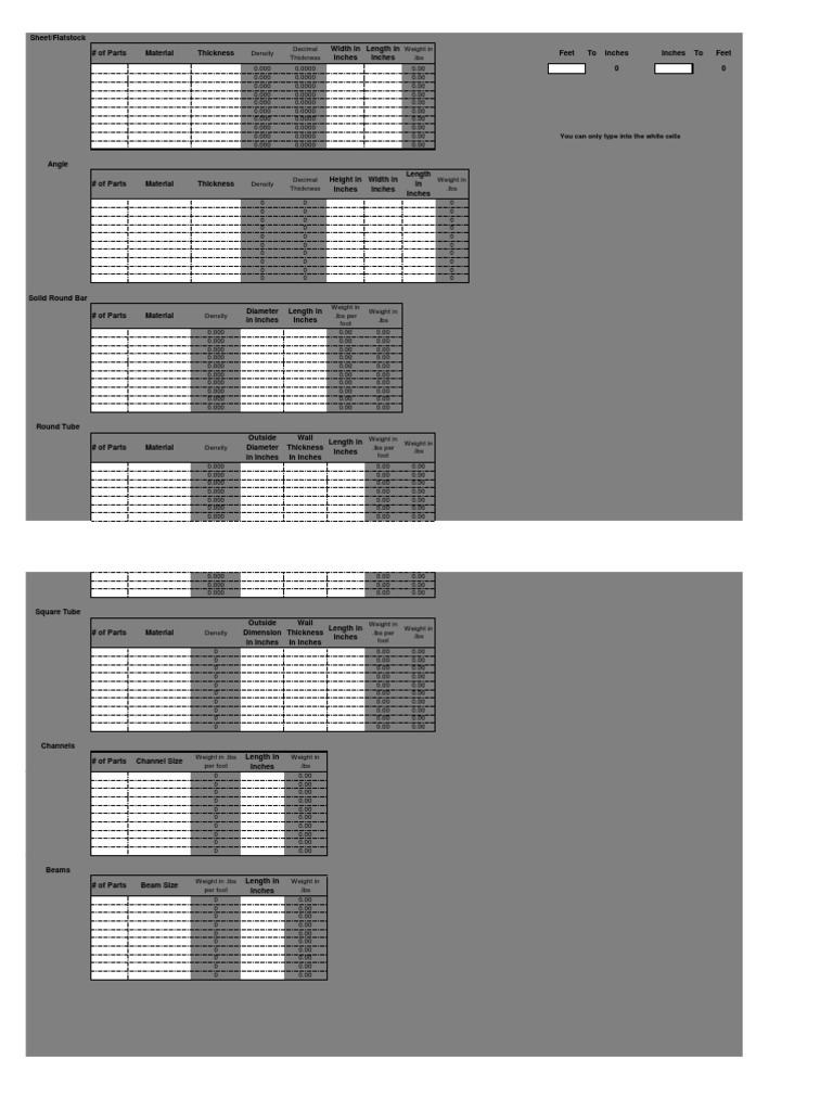 Material Specifications and Weights | PDF