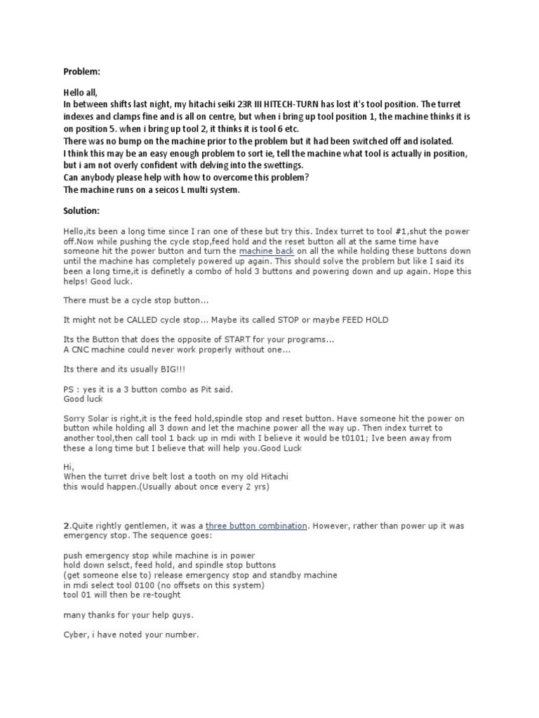 Hitachi Seiki Turret Position Issues | PDF