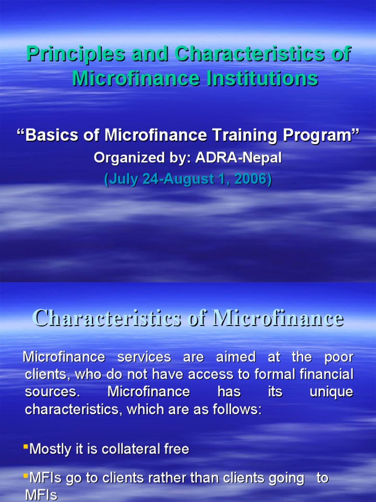 Principles and Characteristics of Microfinance | PDF | Microfinance ...