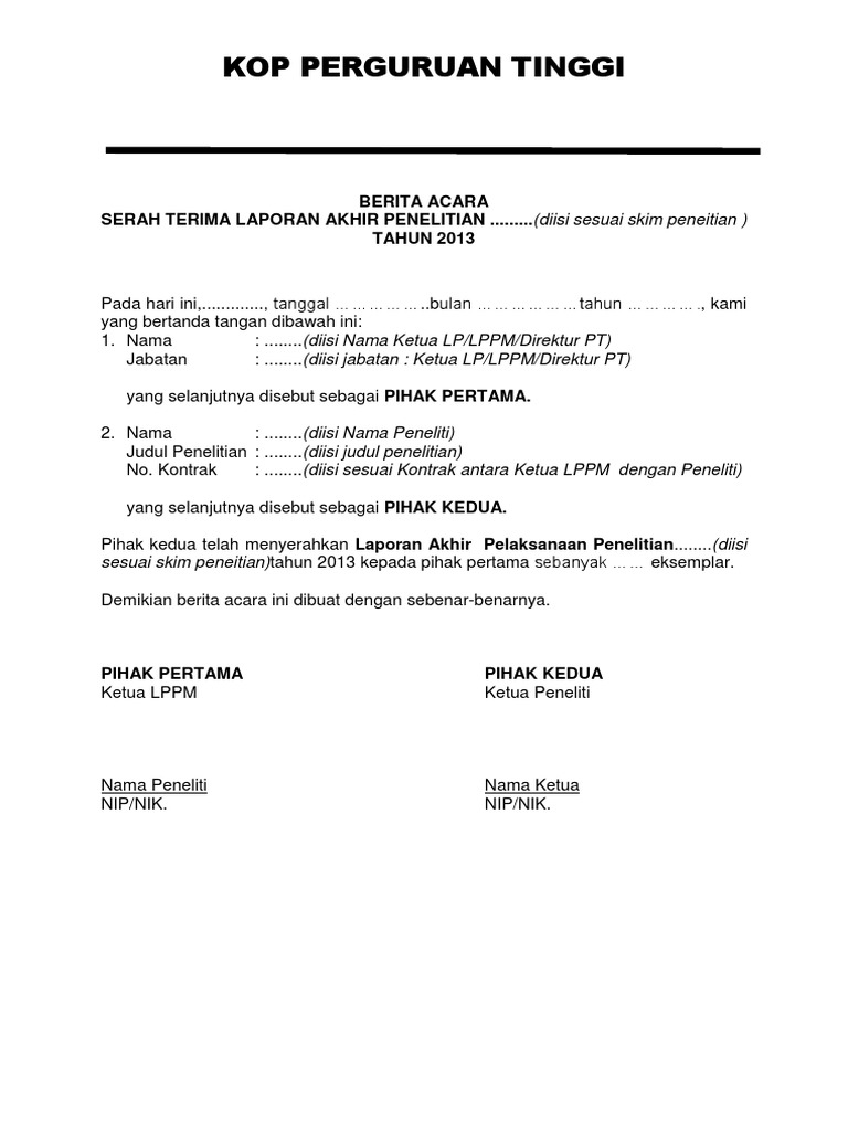 Contoh Surat Pernyataan Dan Berita Acara Lap Akhir