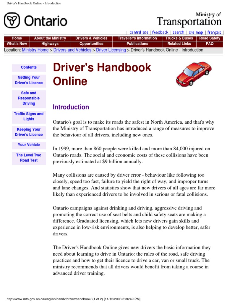 Driver's Handbook Online: Ministry Home Drivers and Vehicles Driver ...