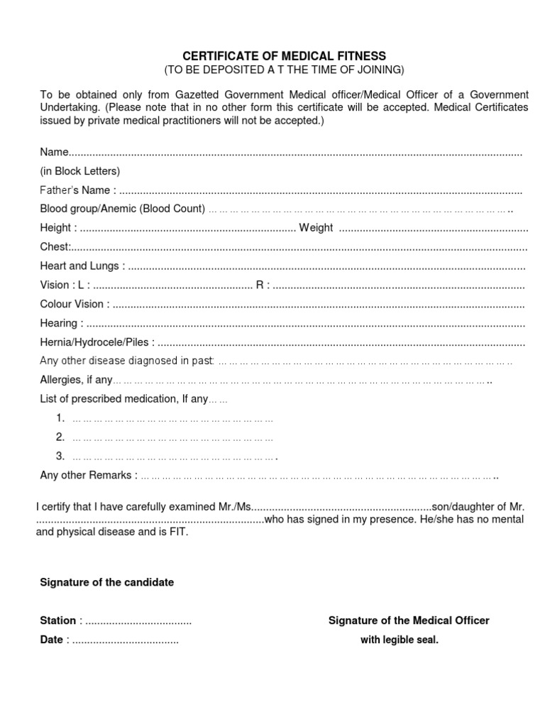 Medical Certificate sample