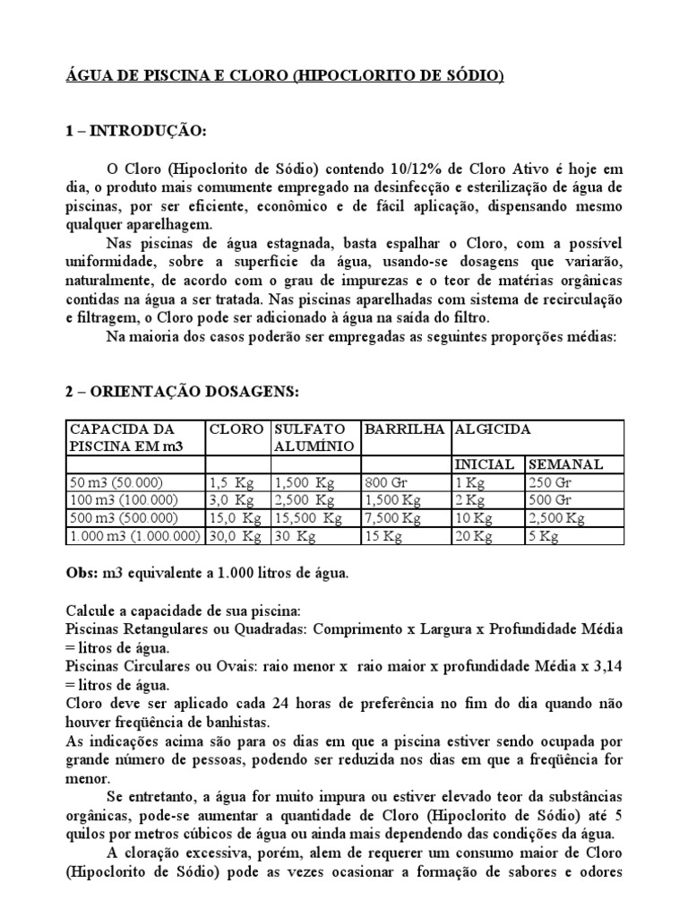 Cloro e Tratamento de Água de Piscina | PDF | Piscina | Ph