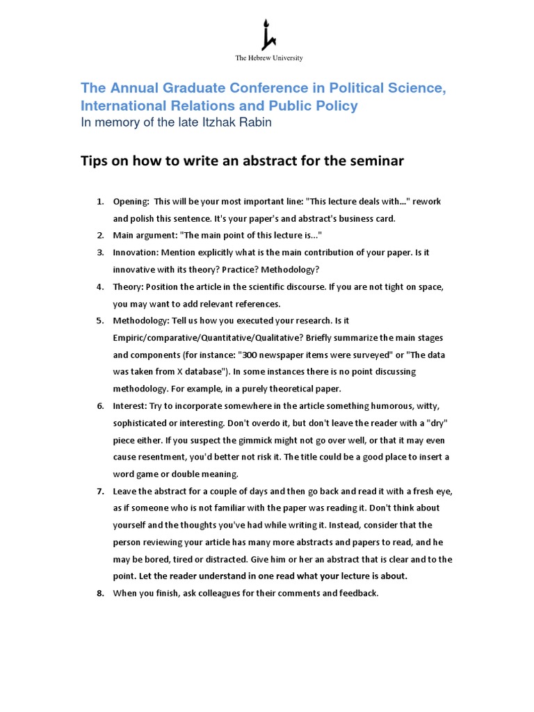 Tips On How To Write An Abstract For The Seminar  PDF  Abstract