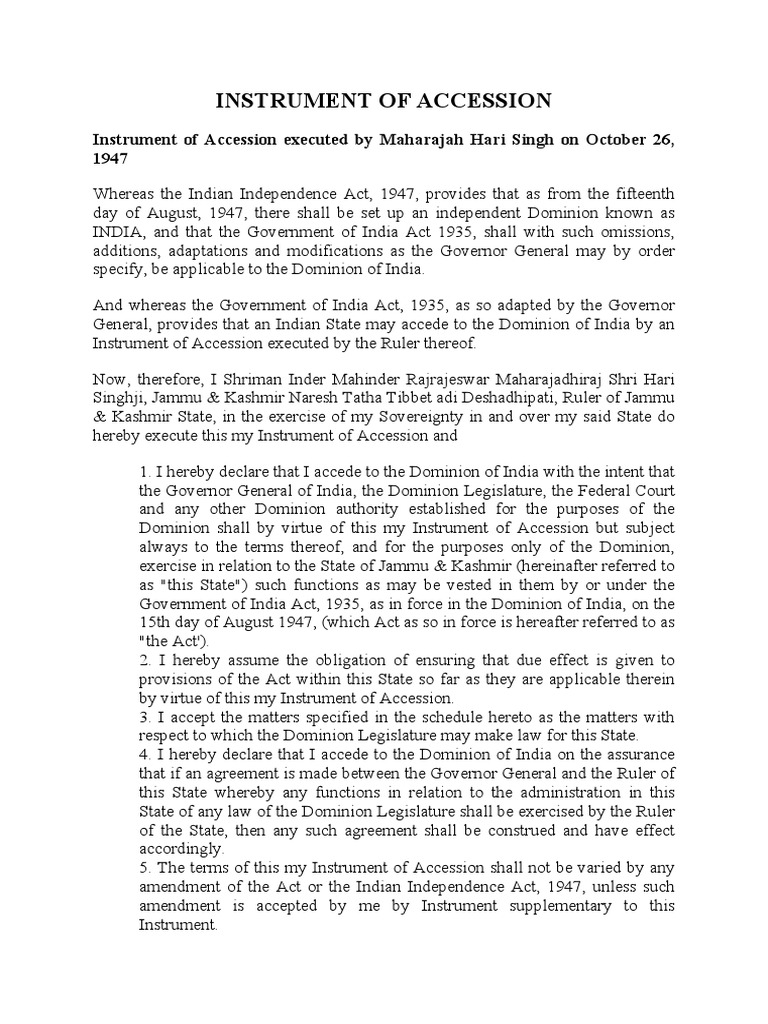 Instrument of Accession PDF Social Institutions Social Science