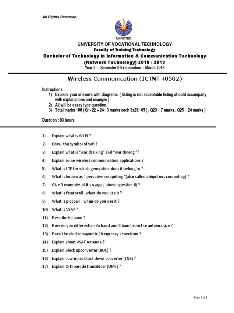 Wireless Communication Exam Guide | PDF | Computers