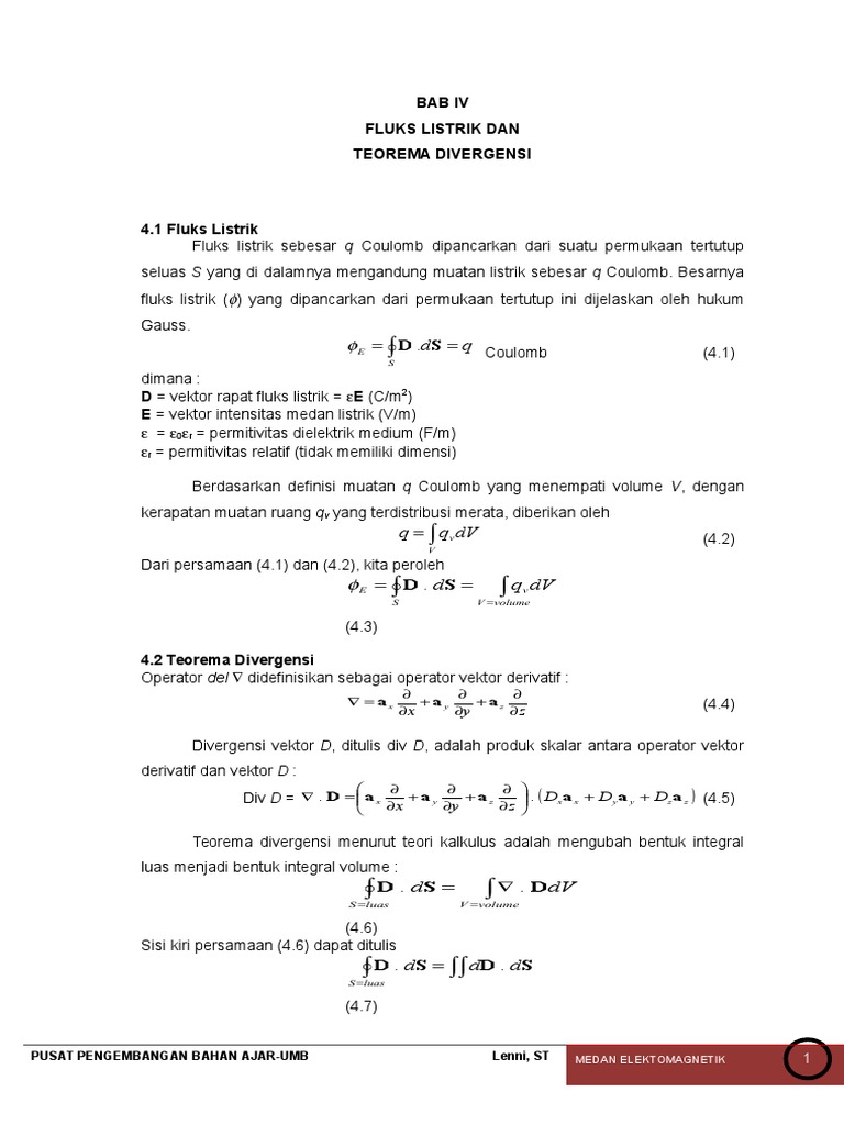 Bab Iv Fluks Listrik Dan Teorema Divergensi