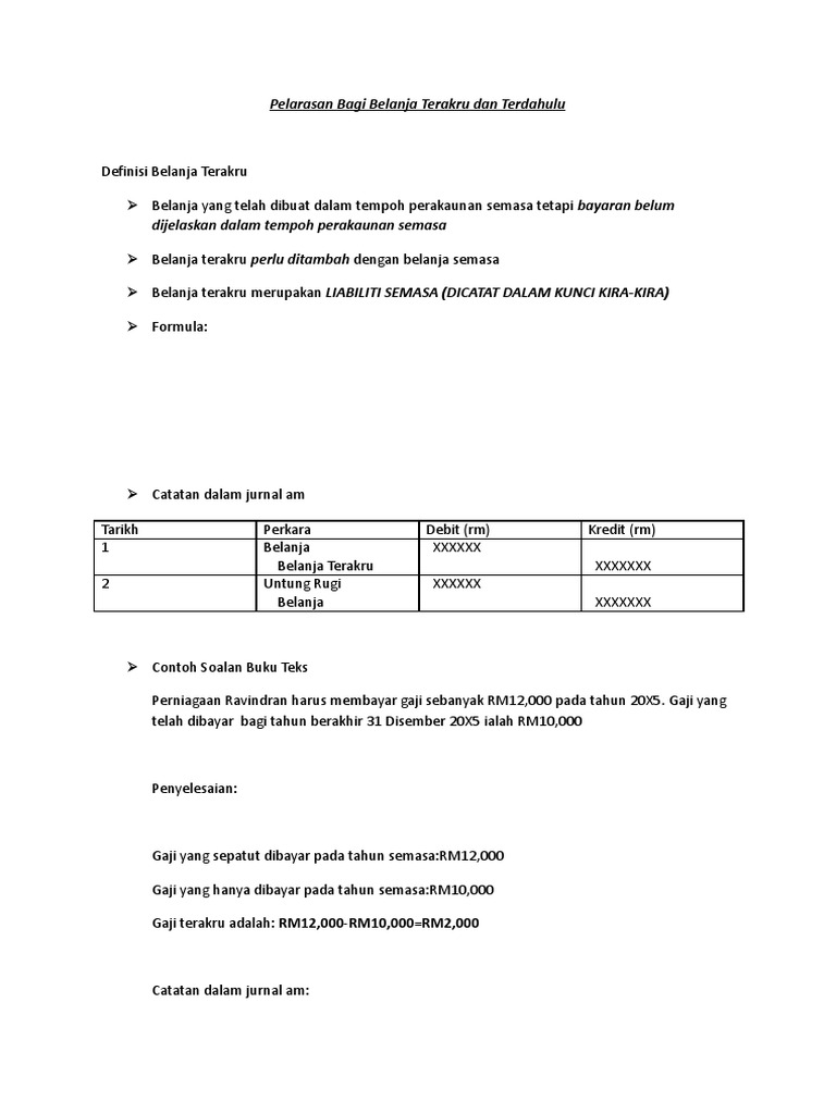 Pelarasan Bagi Belanja Terakru Dan Terdahulu Pdf