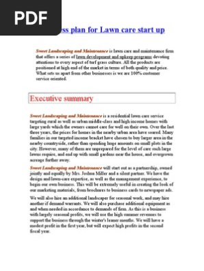 Business Plan for Lawn Care Start Up