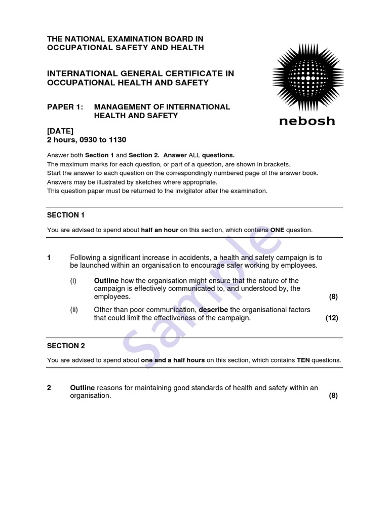 Nebosh Question Paper Example: Nebosh Open Book Pdf – CIAHJD
