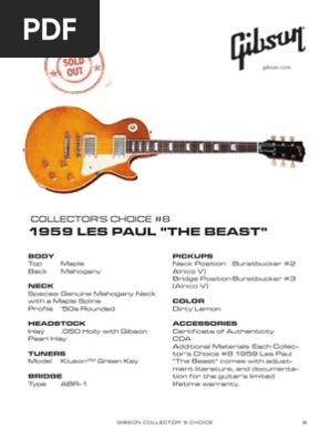 The Beast Les Paul - Gibson Spec Sheet